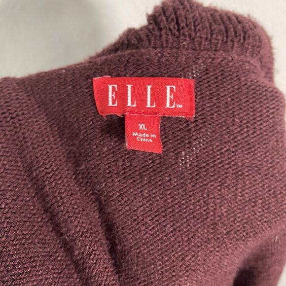 ELLE WOMENS SWEATER Dark MAROON RED SIZE XL Black ROPE TIE FRONT KNIT HOLIDAY - Picture 4 of 8